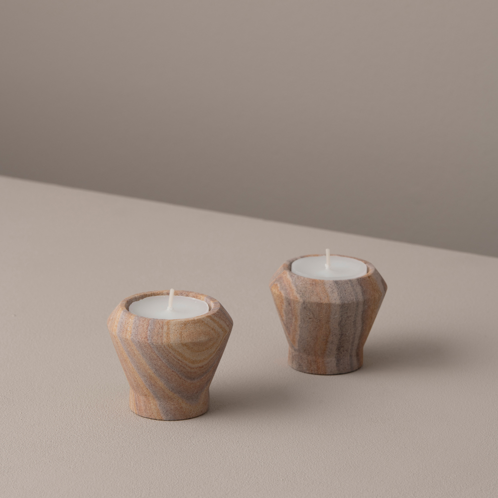 Paria Rainbow Sandstone Candle Holders, (Set of 2)