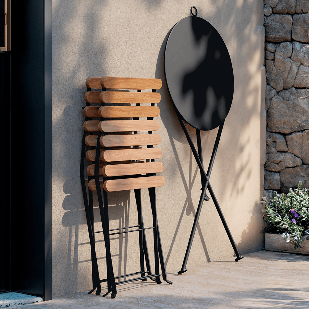 Bistro Metal Foldable Garden Chairs, Black (Set of 2)