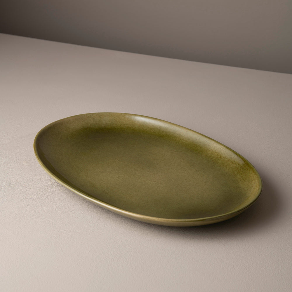 Reed Serving Platter, Olive Green