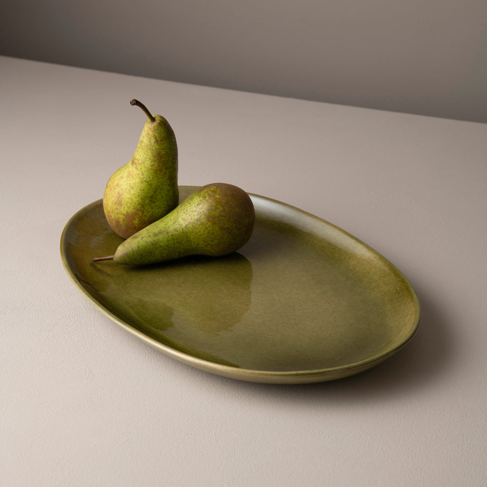 Reed Serving Platter, Olive Green