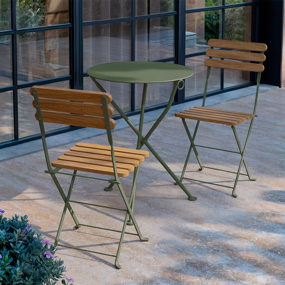 Bistro Metal Foldable Garden Table and Chair Set, Olive Green