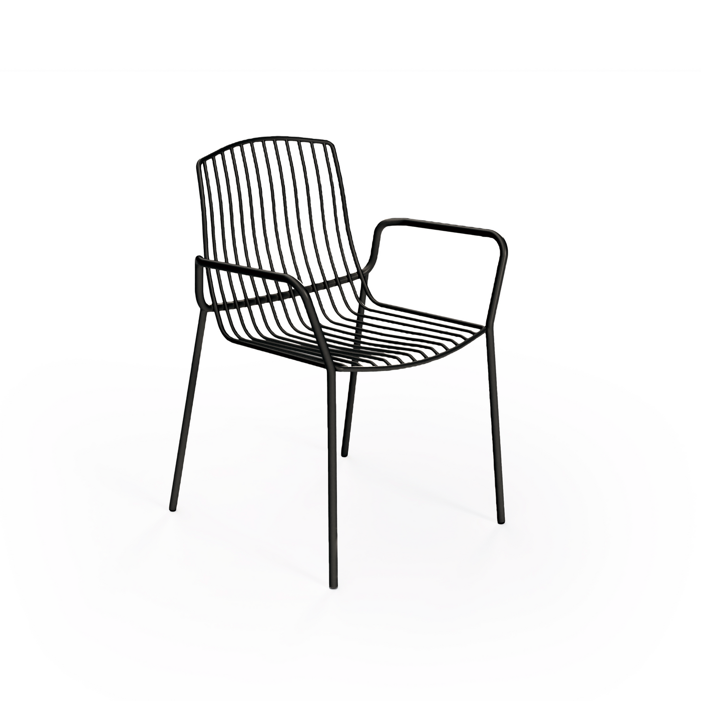 Frame Stackable Metal Garden Chair w/Armrests, Black (Set of 2)