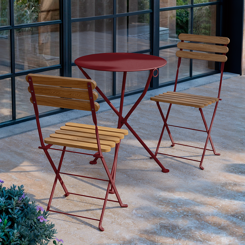 Bistro Metal Foldable Garden Chairs, Berry Red (Set of 2)