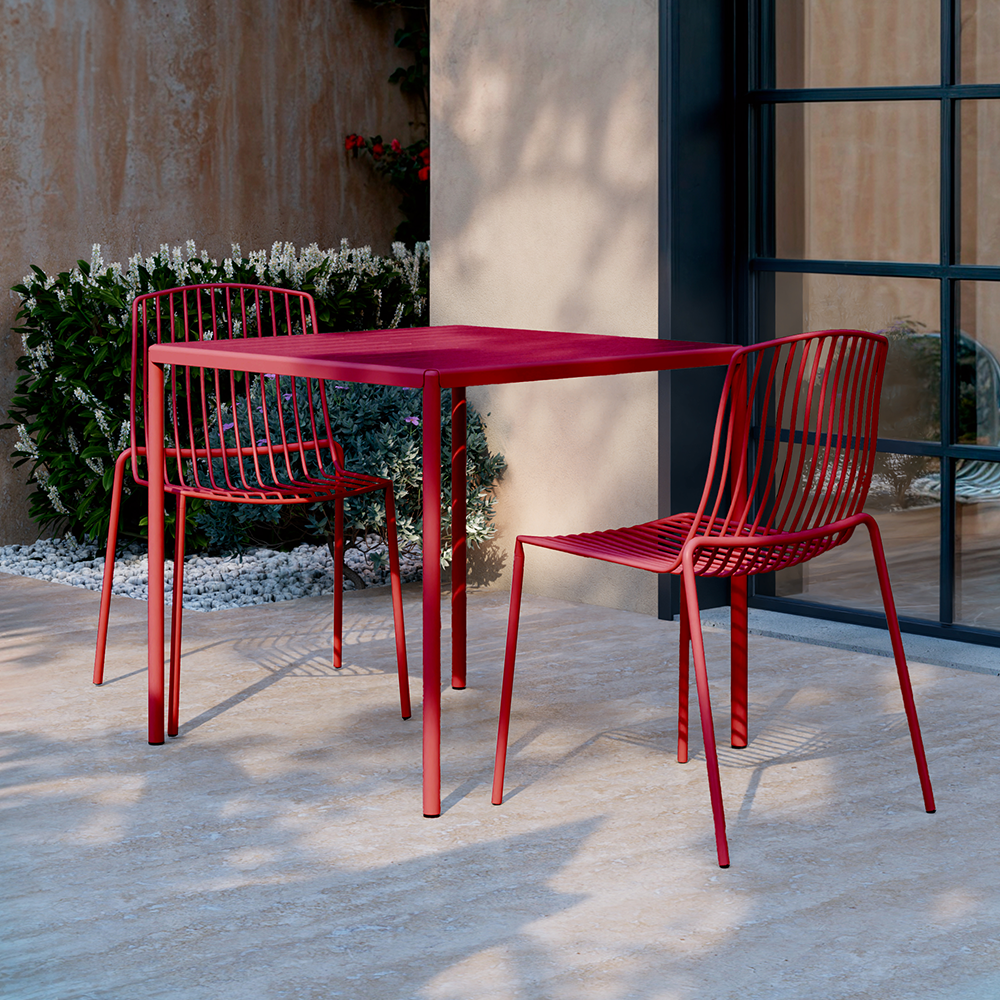 Frame Metal Garden Table, 4 Seater, Berry Red