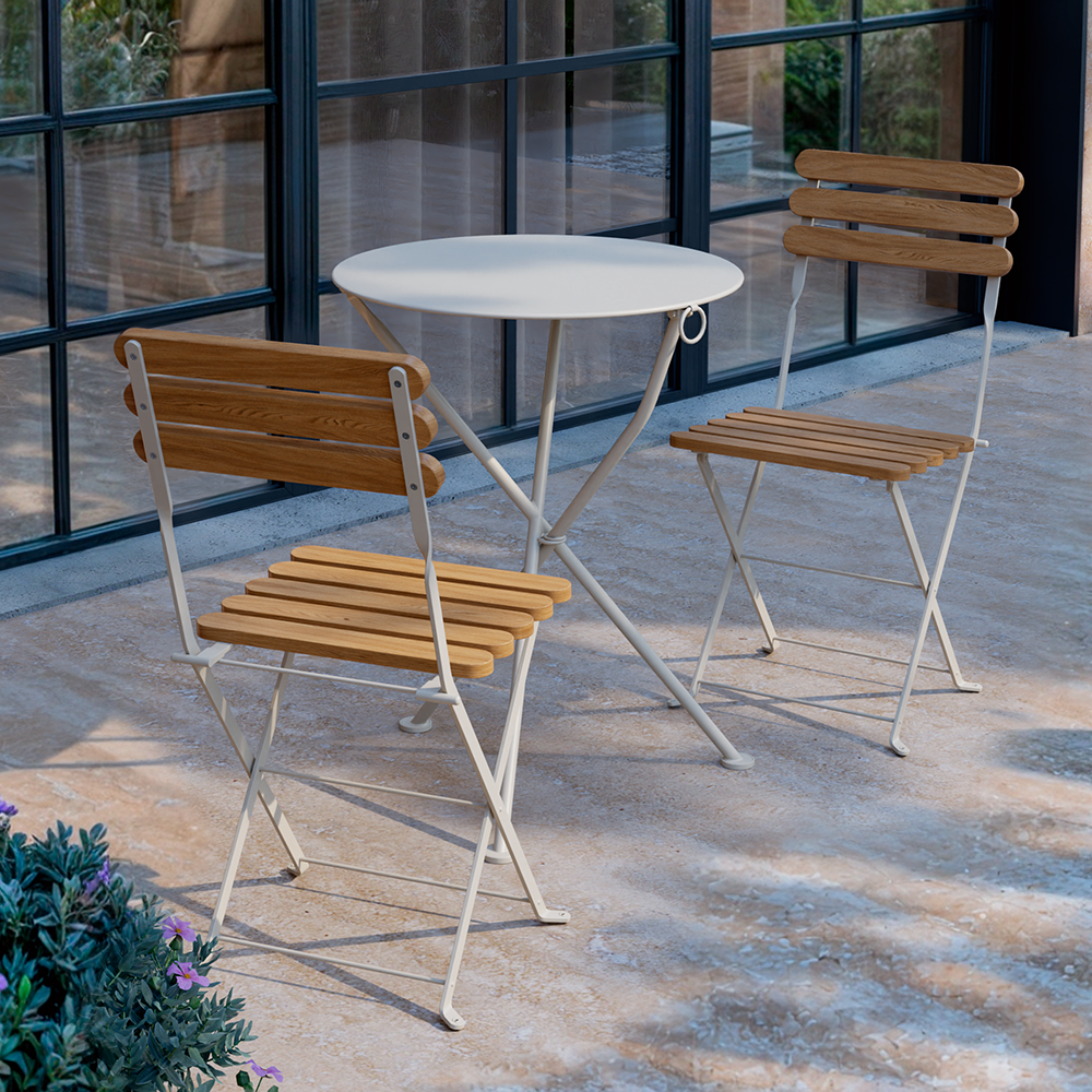 Bistro Metal Foldable Garden Table and Chair Set, Cream