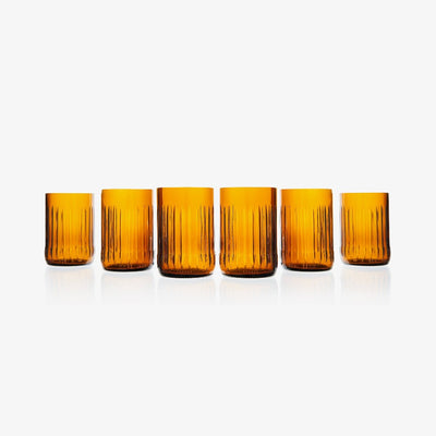 Berbero Set of 6 Striped Glass Tumblers, Brown, 280 ml - 1