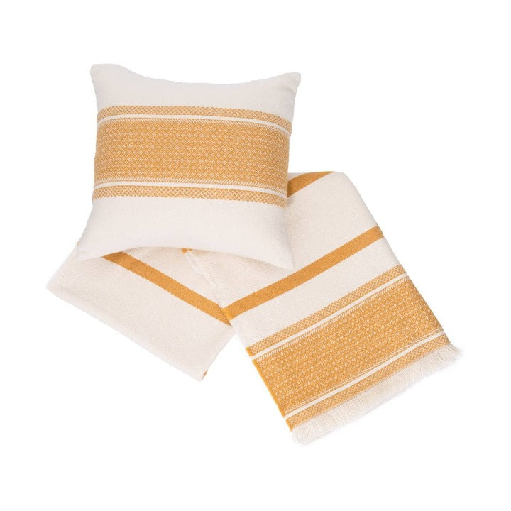 Mediterranean Border Striped Soft Cushion Cover, Mustard, 43x43 cm Cushion Covers sazy.com