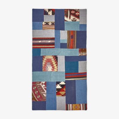 Atticus Vintage Patchwork Area Rug No. 6, Blue, 80x150 cm Vintage Rugs sazy.com