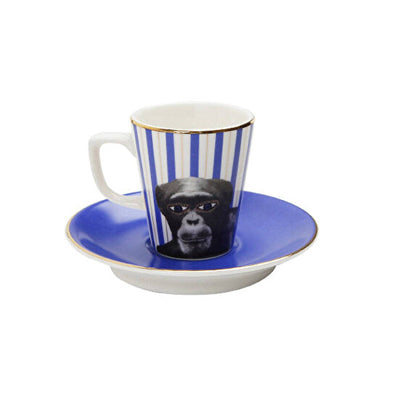 Wild Life Set of 6 Monkey Espresso Cups and Saucers, Blue, 75 ml 1