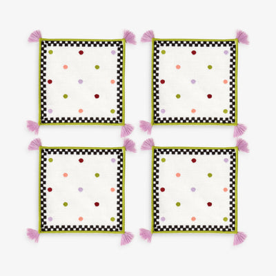 Polka-Dotted Set of 4 Coasters, White, 15x15 cm 1