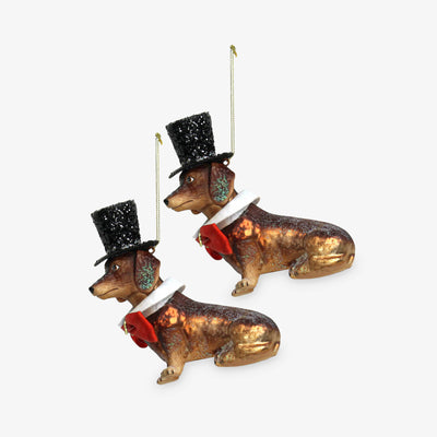 Dachshund Dog Ornament, Set of 2, Brown 1