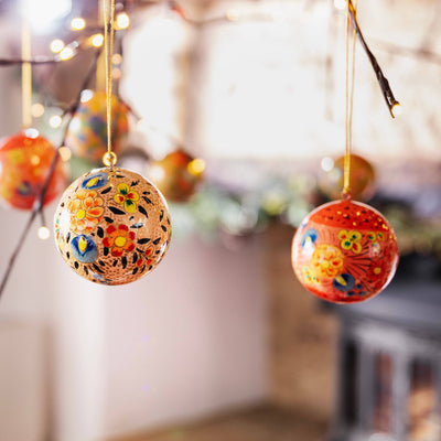 Paper Mache Ornament Ball, Set of 2, Pink 2