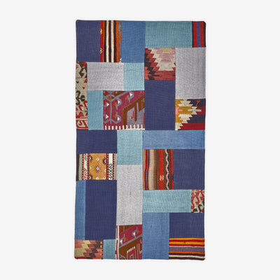 Atticus Vintage Patchwork Area Rug No. 5, Blue, 80x150 cm Vintage Rugs sazy.com
