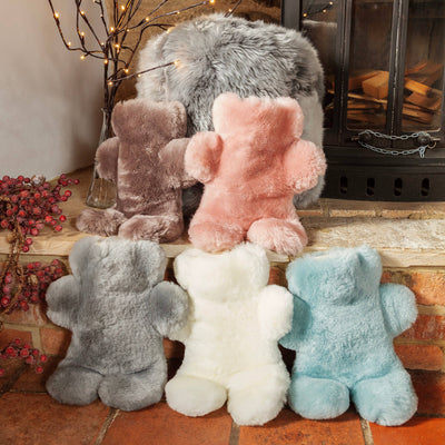 Cuddlewai Teddy Sheepskin Hot Water Bottle, Rose, 38x20cm 2