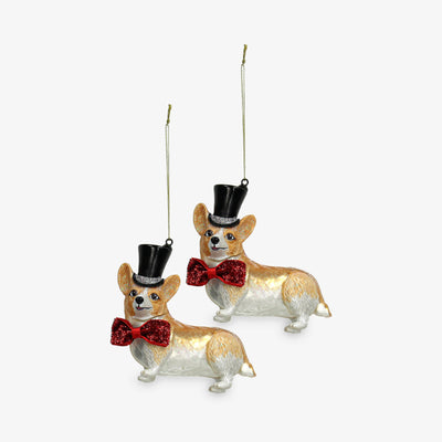 Corgi Dog Ornament, Set of 2, Gold 1