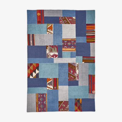 Atticus Vintage Patchwork Area Rug No. 3, Blue, 120x180 cm Vintage Rugs sazy.com