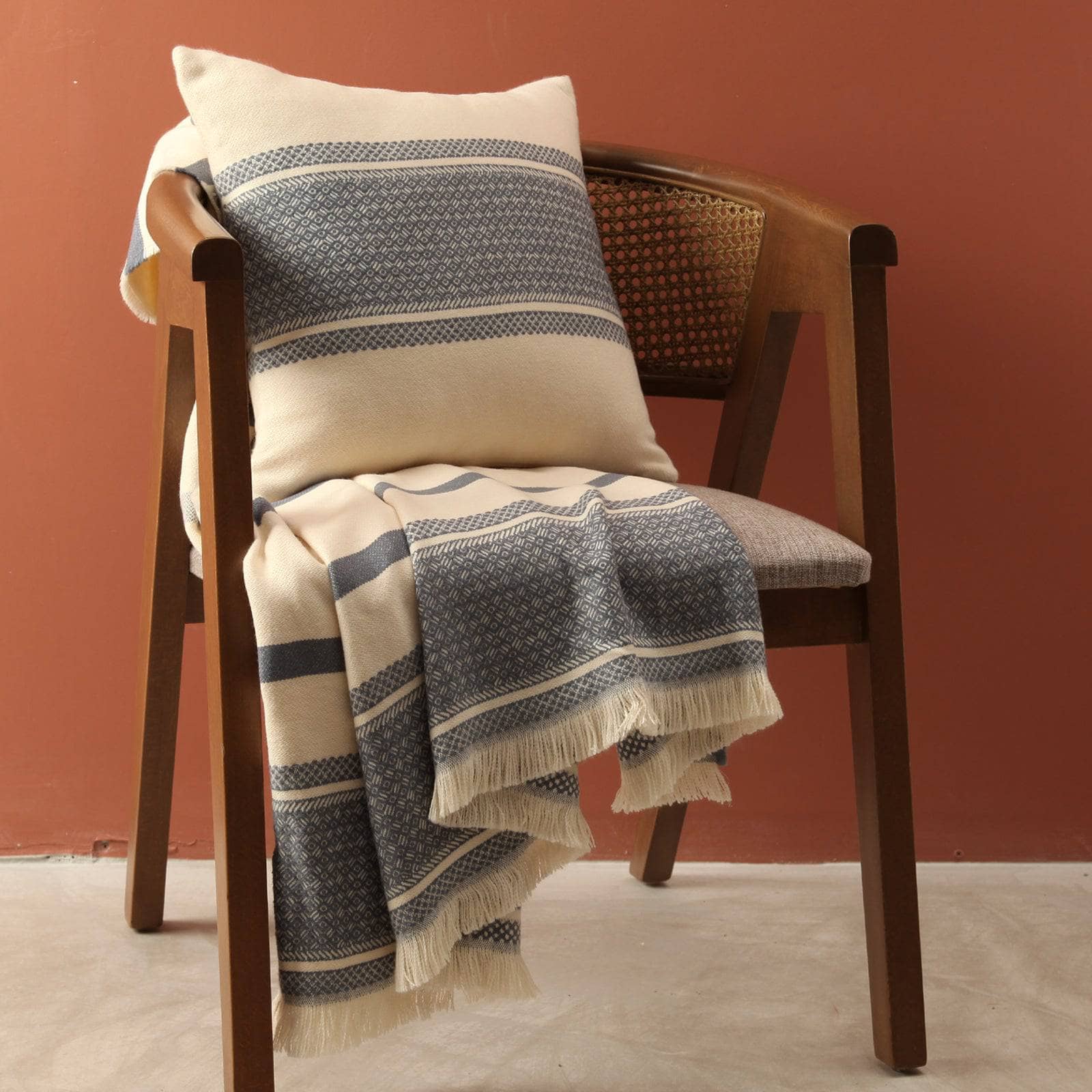 Mediterranean Border Striped Soft Cushion Cover, Blue, 43x43 cm Cushion Covers sazy.com