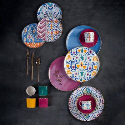 Ikat Set of 6 Dinner Plates, Pink, 28 cm 2