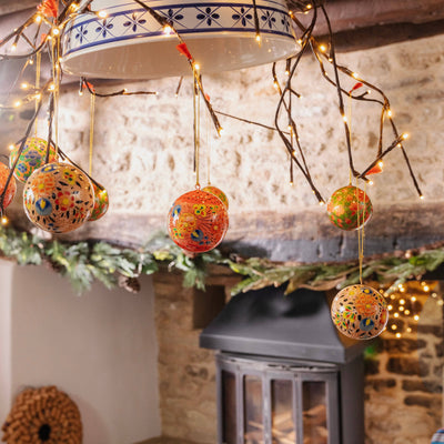 Paper Mache Ornament Ball, Set of 2, Yellow 2