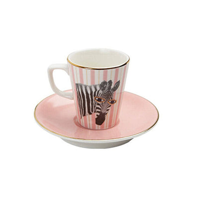 Wild Life Set of 6 Zebra Espresso Cups and Saucers, Pink, 75 ml 1