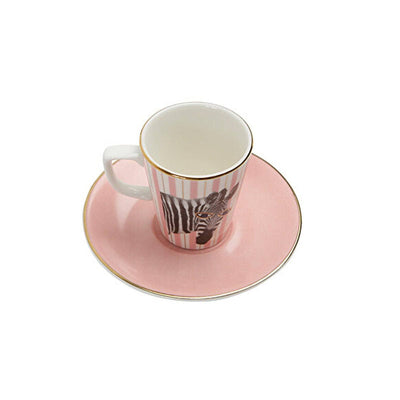 Wild Life Set of 6 Zebra Espresso Cups and Saucers, Pink, 75 ml 2