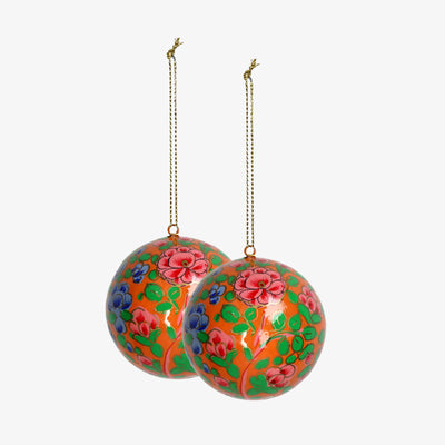 Paper Mache Ornament Ball, Set of 2, Yellow 1