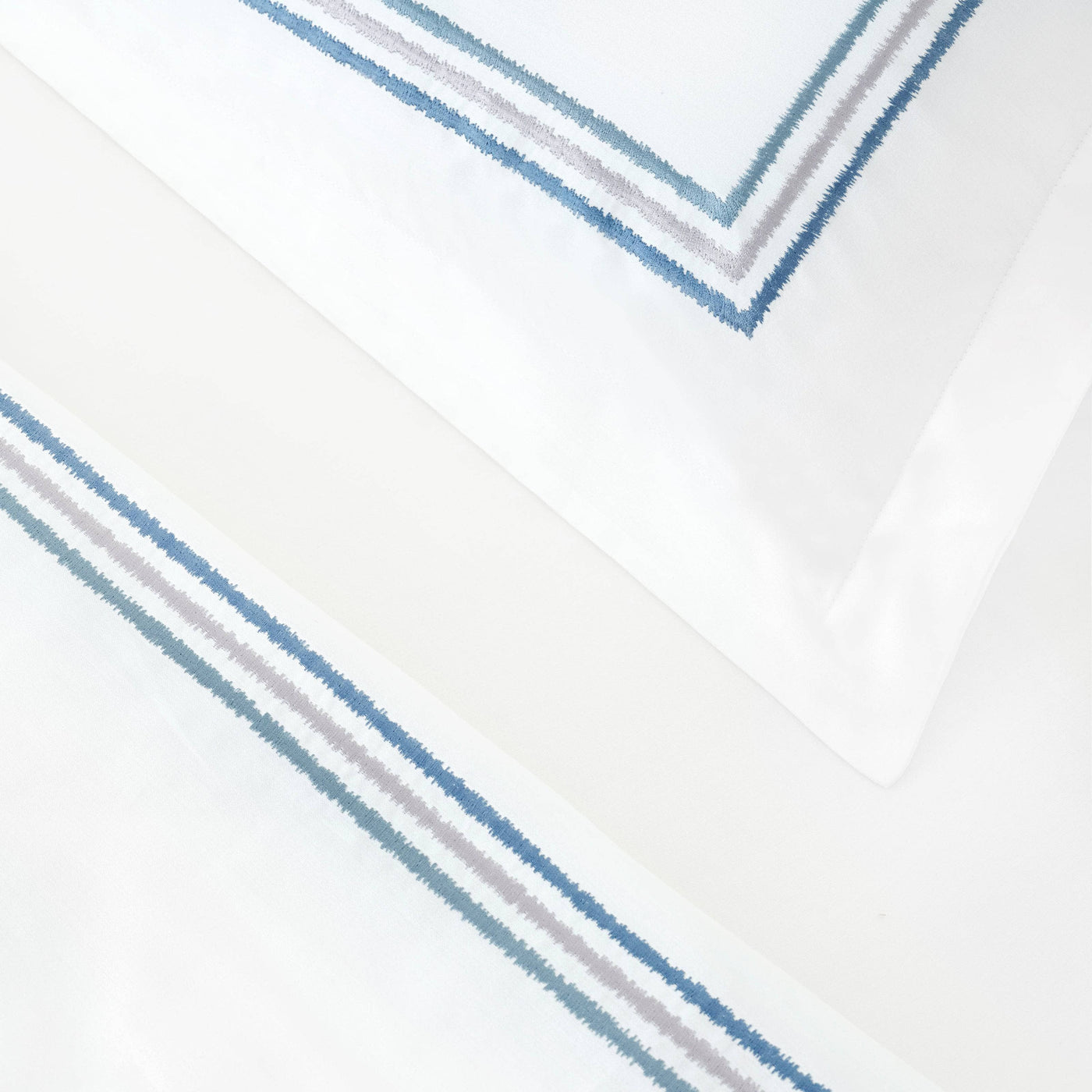 Darcy Embroidered 100% Turkish Cotton 210 TC Duvet Cover Set, White - Blue, Super King Size Bedding Sets sazy.com