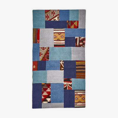 Atticus Vintage Patchwork Area Rug No. 1, Blue, 80x150 cm Vintage Rugs sazy.com