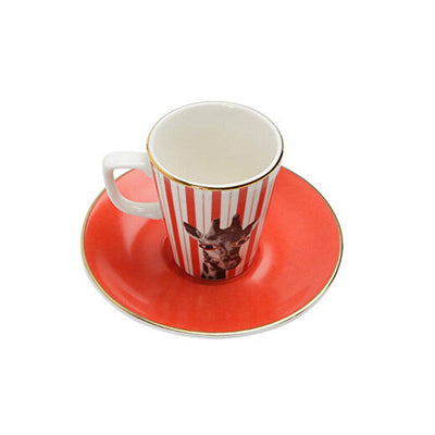 Wild Life Set of 6 Giraffe Espresso Cups and Saucers, Red, 75 ml 2