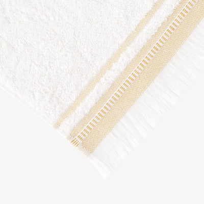 Betty Border Striped 100% Turkish Cotton Face Cloth, Off-White - Mustard 2