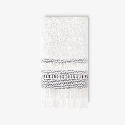 Betty Border Striped 100% Turkish Cotton Face Cloth, Off-White - Anthracite Grey 1