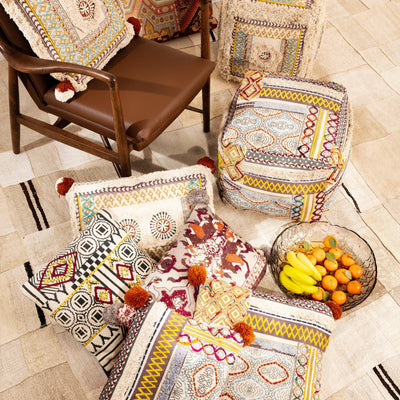 Salwen Pouf, Ivory - Multicoloured 2