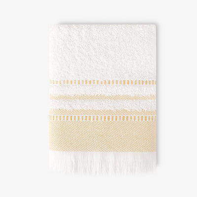 Betty Border Striped 100% Turkish Cotton Hand Towel, Off-White - Mustard 1
