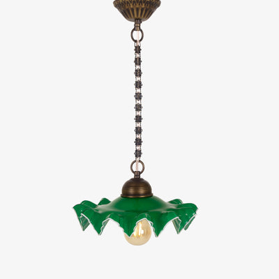 Lily Bloom Glass - Copper Ceiling Light Pendant, Green - White 1