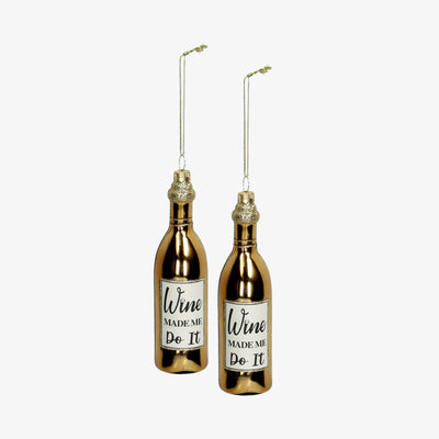 Wine Bottle Ornament, Set of 2, Gold 1