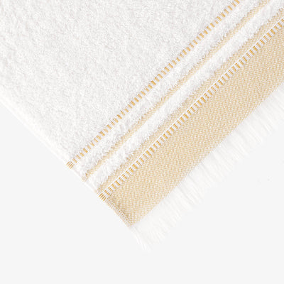 Betty Border Striped 100% Turkish Cotton Hand Towel, Off-White - Mustard 2