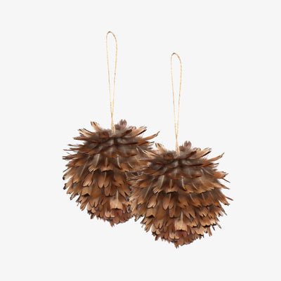 Feather Ornament Ball, Set of 2, Terra 1