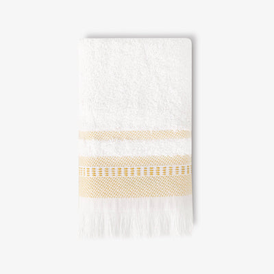 Betty Border Striped 100% Turkish Cotton Face Cloth, Off-White - Mustard 1