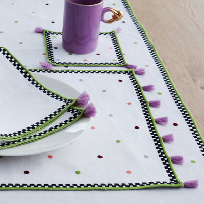 Polka-Dotted Set of 4 Coasters, White, 15x15 cm 2