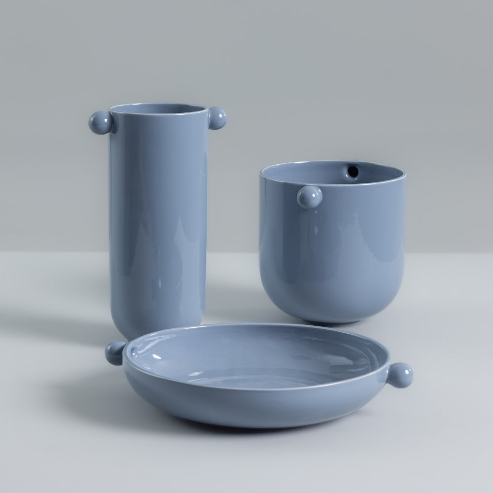 Orelha Bowl, Planter & Vase Set, Gloss Blue