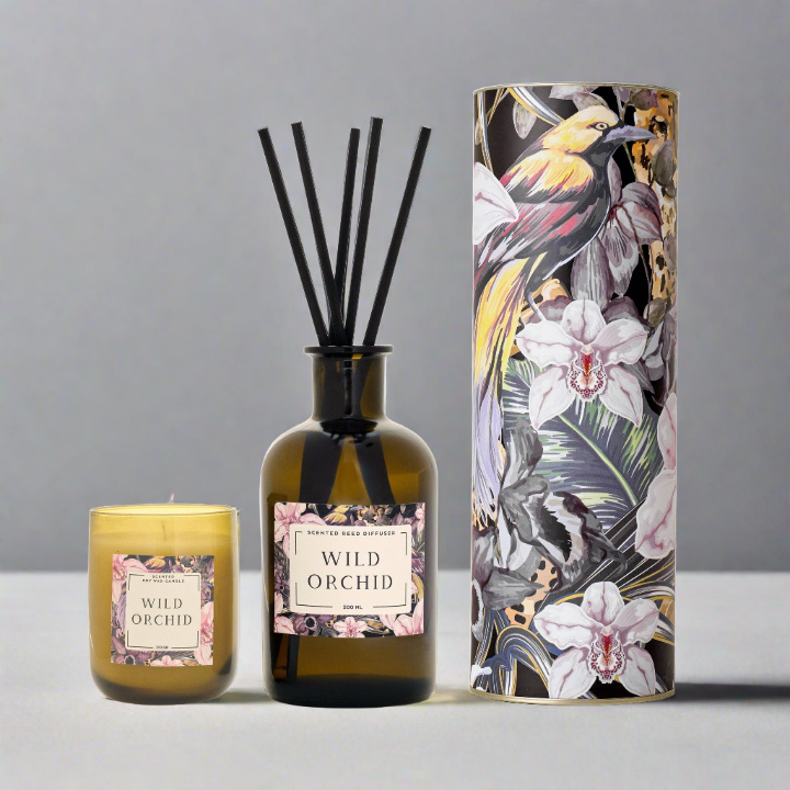 Wild Orchid Scented Soy Wax Candle & Reed Diffuser Set