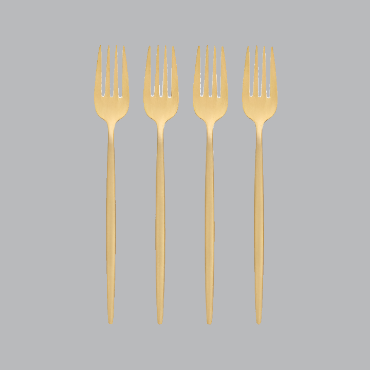 Amsterdam Stainless Steel Dessert Fork Set, Matte Gold (4 Piece)