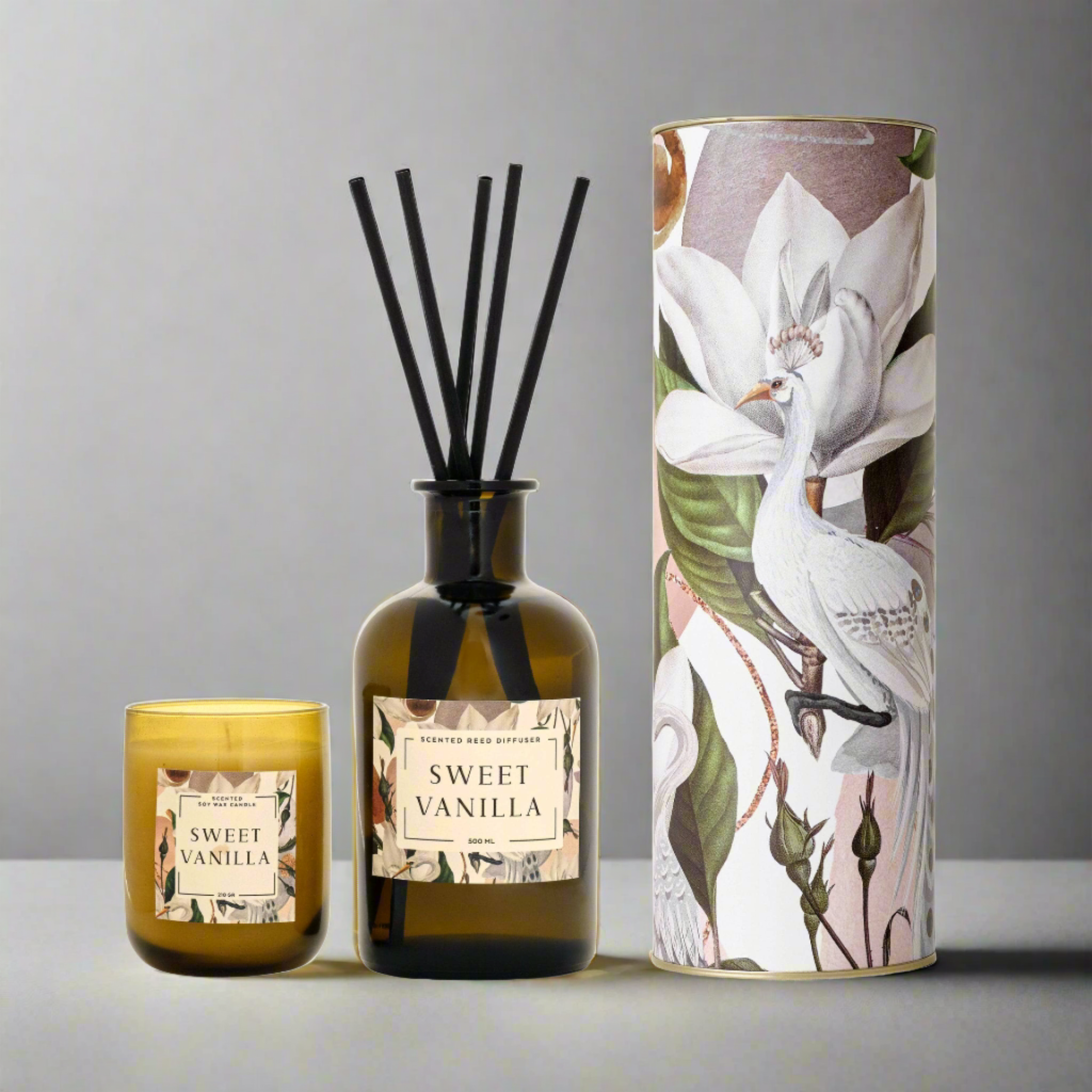 Sweet Vanilla Scented Soy Wax Candle & Reed Diffuser Set