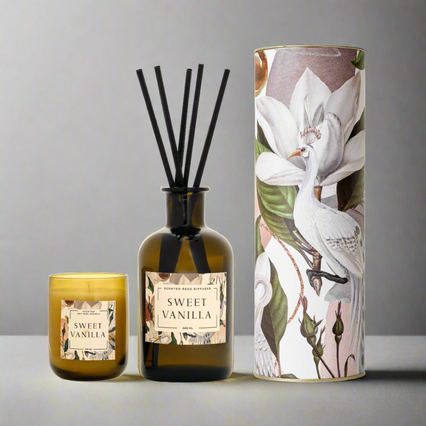 Sweet Vanilla Scented Soy Wax Candle & Reed Diffuser Set