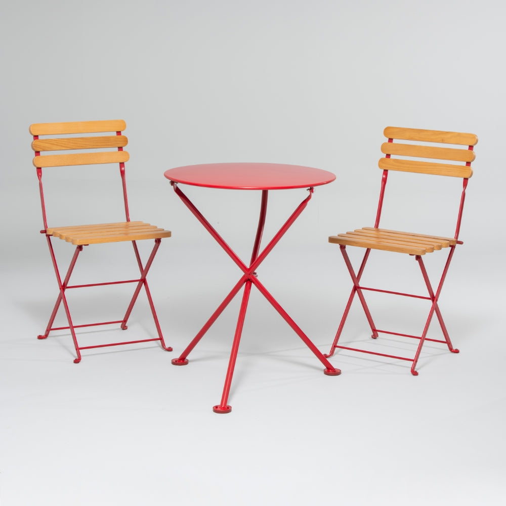 Bistro Metal Foldable Garden Table and Chair Set, Berry Red