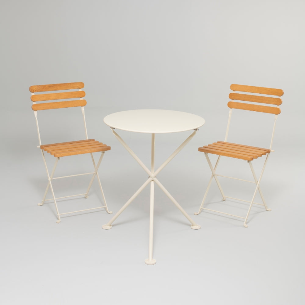 Bistro Metal Foldable Garden Table and Chair Set, Cream