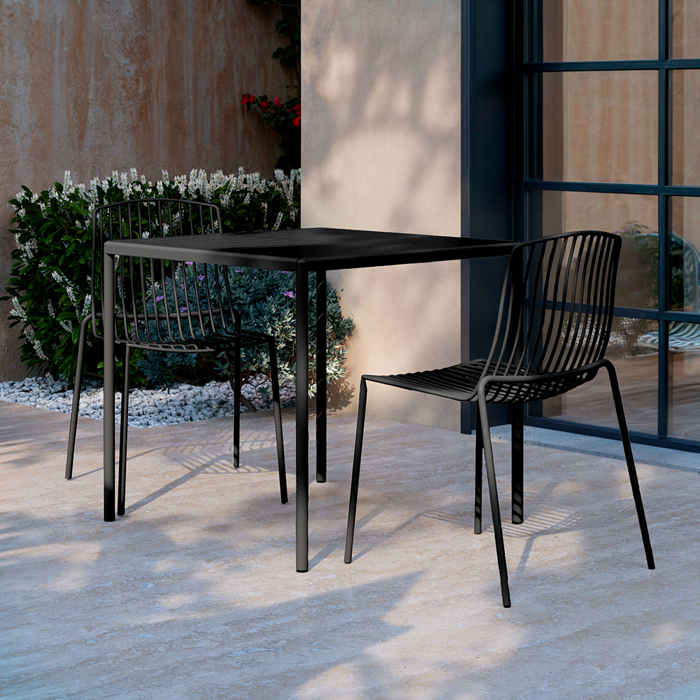 Frame Stackable Metal Garden Chair, Black (Set of 2)