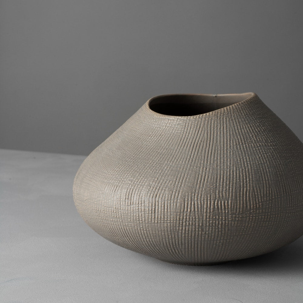 Corfe Ceramic Flower Vase, Light Brown / Grey, Small