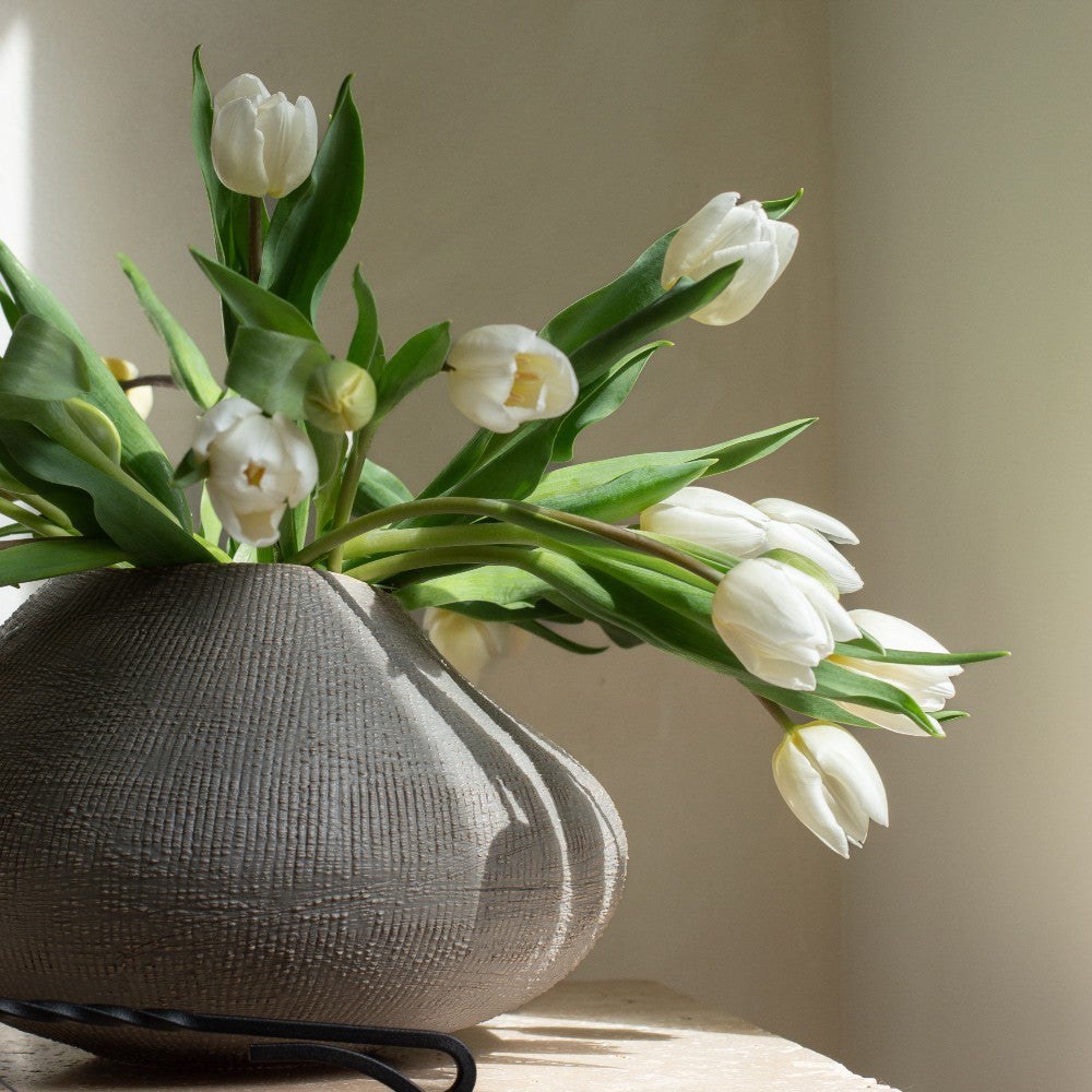 Corfe Ceramic Flower Vase, Light Brown / Grey (17cm)