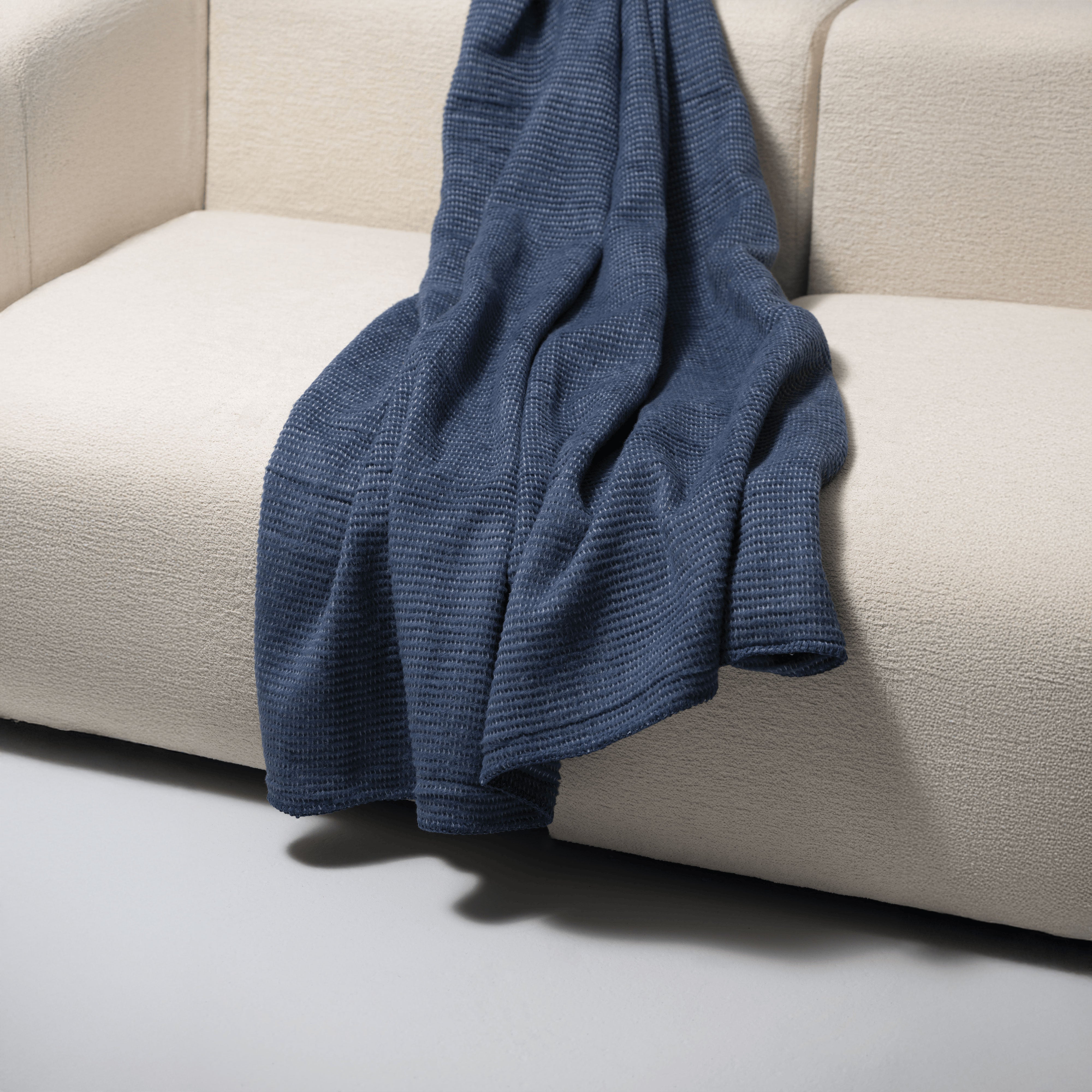 Noah Textured Throw Ribbed Cotton Blend Blue